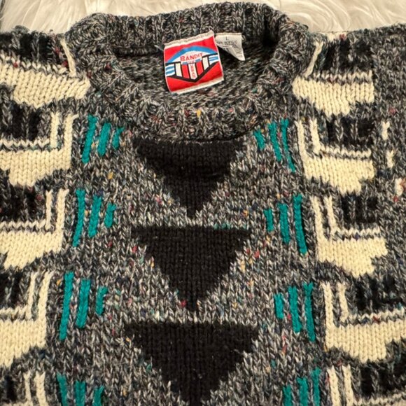 Urban Bandit Sweater L Large Blue White Coogi style Vintage 90s Y2K Crew Neck - Picture 5 of 10